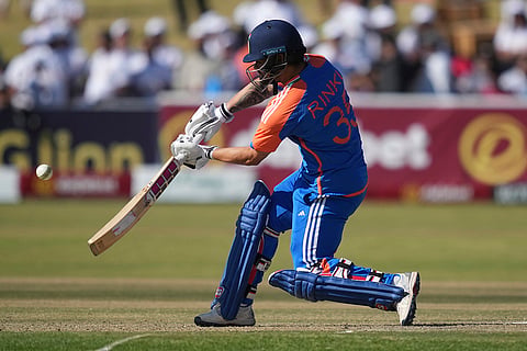 Rinku Singh in action during the T20 cricket match against Zimbabwe